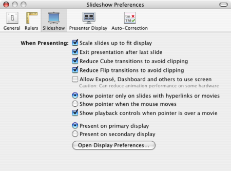 Keynote \u00e2\u20ac\u02dc08 - Slideshow Preferences