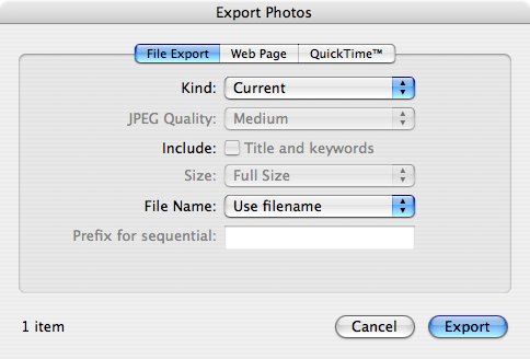 iPhoto 7 - Default Export Settings