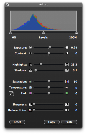 The iPhoto Adjust Pallet