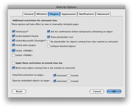 Blocking iFrames in NoScript