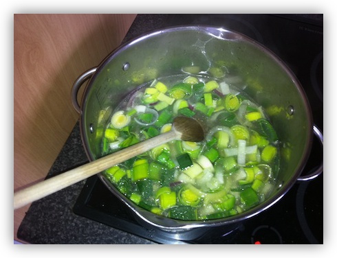 Add the water & veg