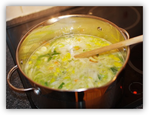 Add Stock, Water &Chopped Veg and Boil