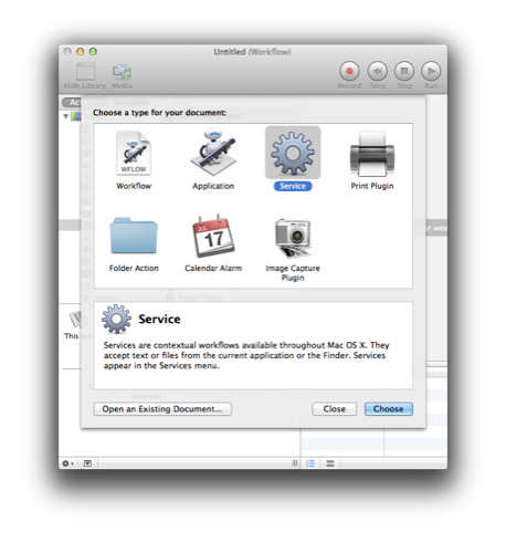 Create New Service Workflow in Automator