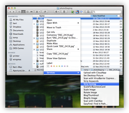 The Service in Use in the Finder