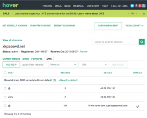DNS Control Panel on Hover.com