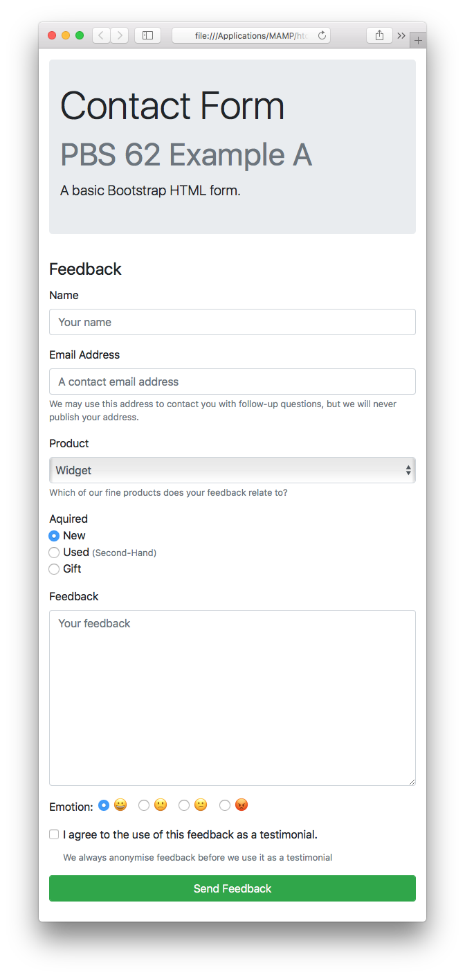 Pbs 62 Of X A Basic Bootstrap Form Bart Busschots