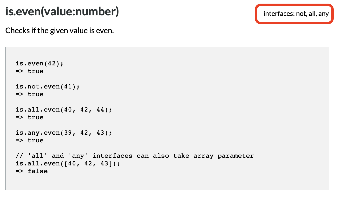 is.js Documentation Example with Interfaces Highlighted