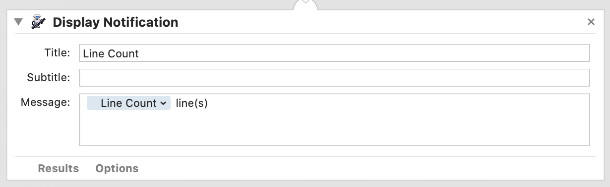 Screenshot showing a Display Notification Automator Action with a variable