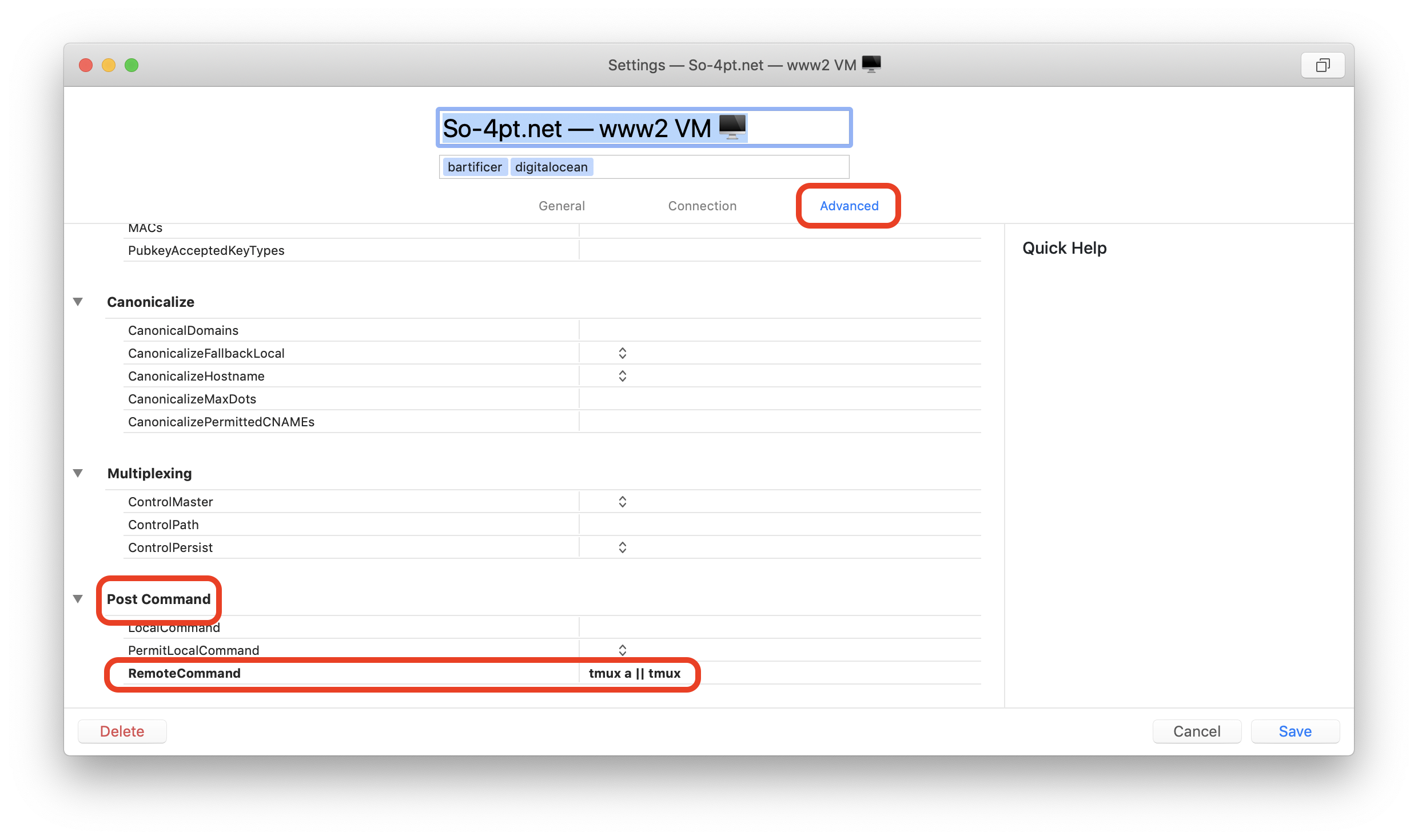 The Core Shell Post Command Setting