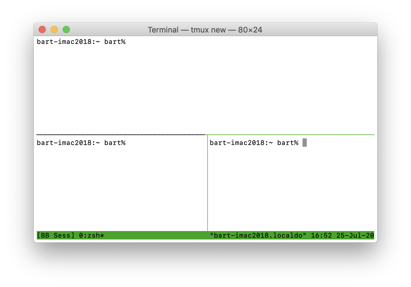 Screenshot showing 3-pane TMUX window